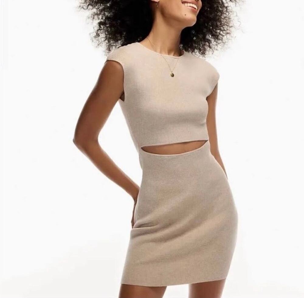 Wilfred Ribbed Cut-Out knit mini dress beige Size.M NWOT